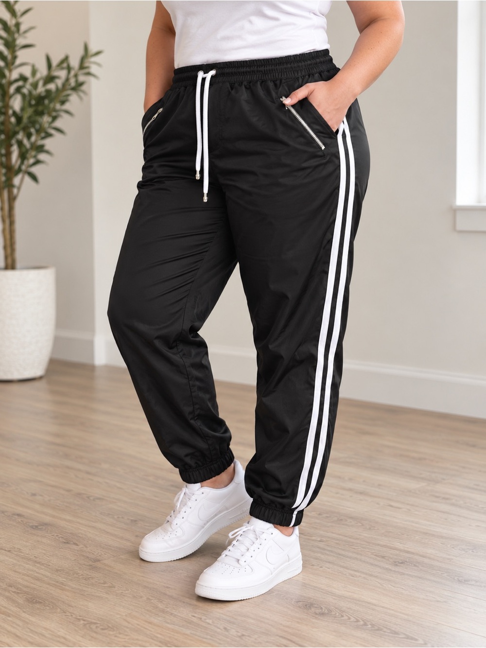 Black Athletic Jogger Pants with White Side Stripes